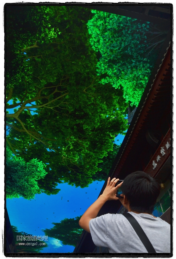 9月8日，在西安市大雁塔景區(qū)，“天幕”景觀吸引游客駐足觀看，并拿出手機(jī)拍攝。